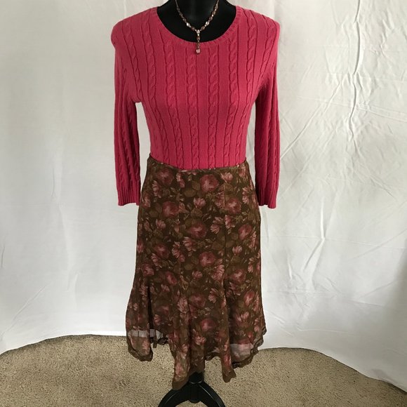 🌸 🌻 Context Brown & Pink Floral Patterned Skirt – Sz 4P - Picture 2 of 12
